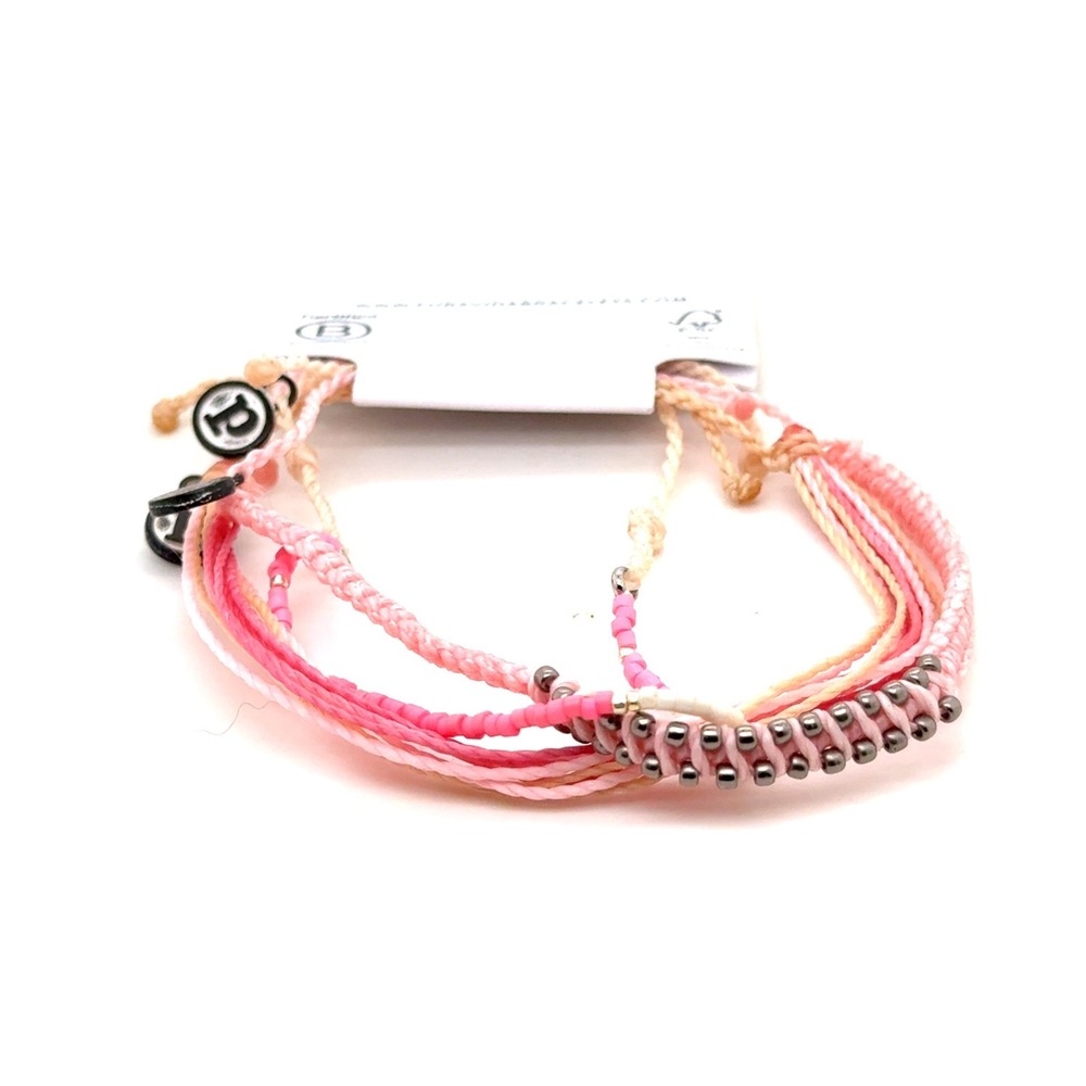 Pura Vida Live Free Style Pack Pink Coral Beaded Woven Bracelet Set New